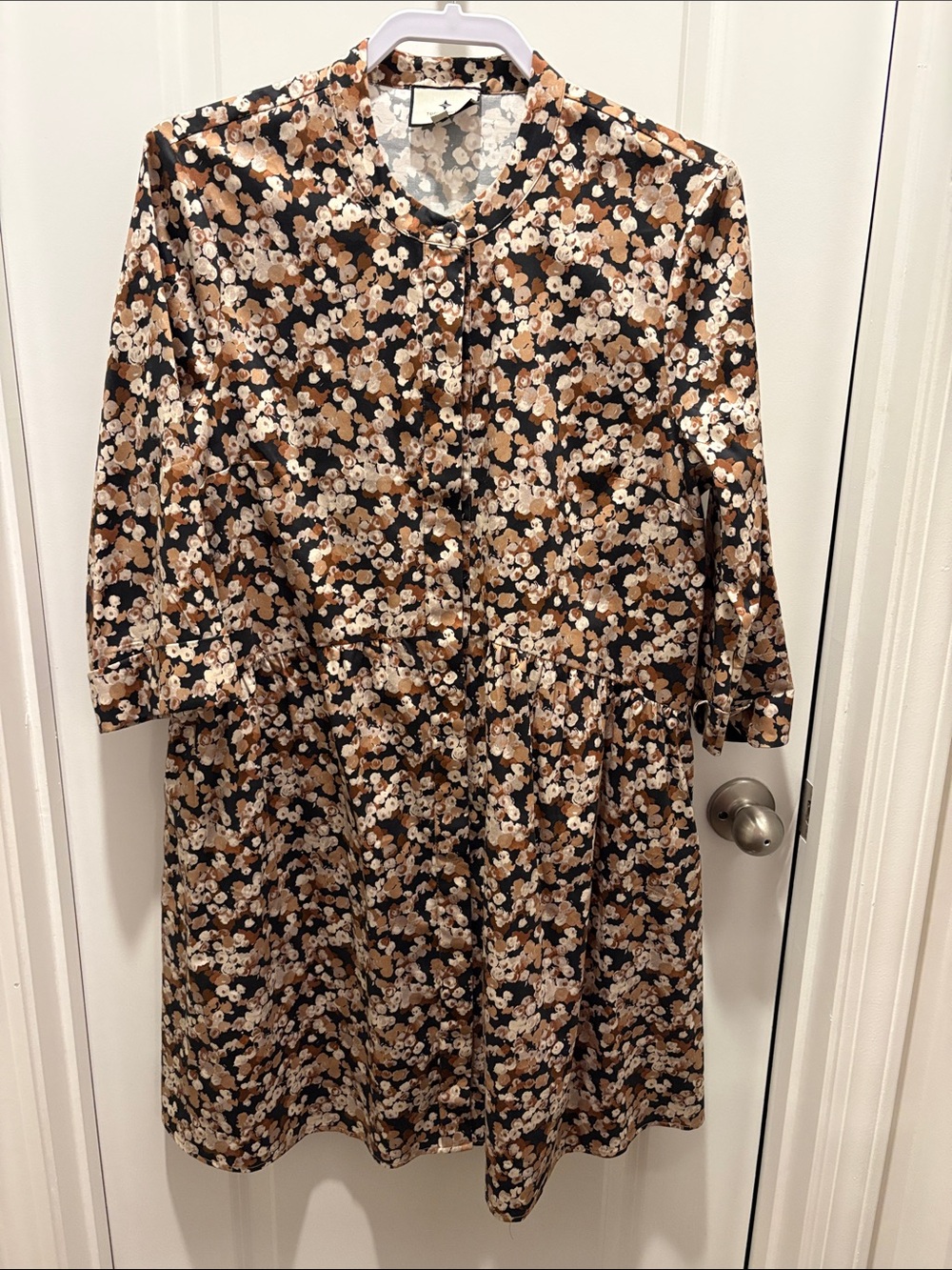 Tuckernuck Black Floral Long-Sleeve Button Dress with Brown and Cream Bloom